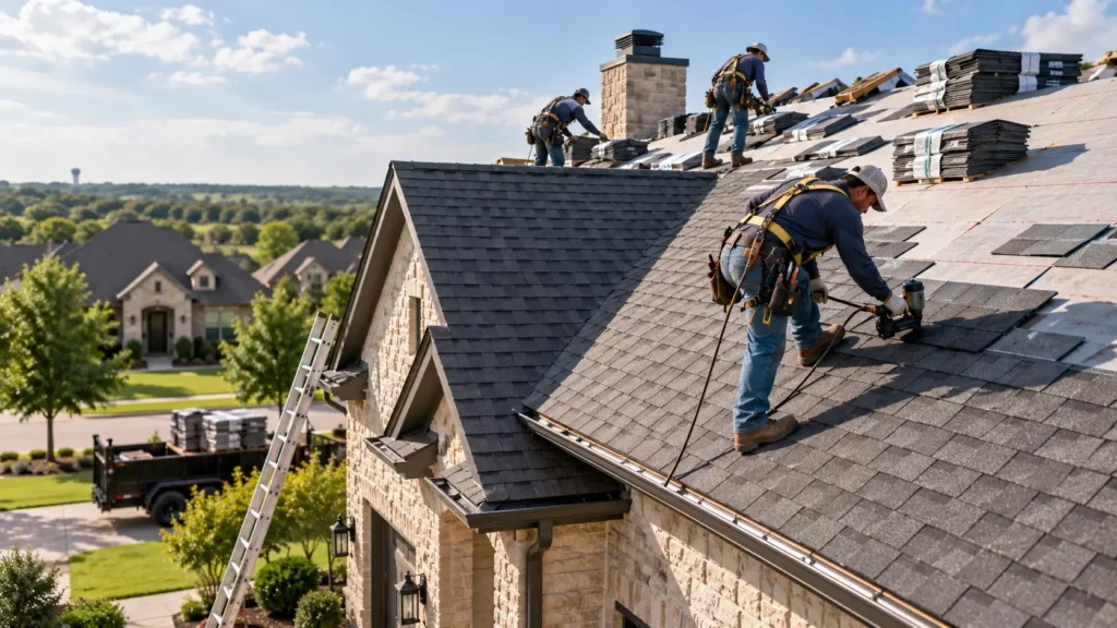 Roof replacement project on a Keller TX home with roofing contractor